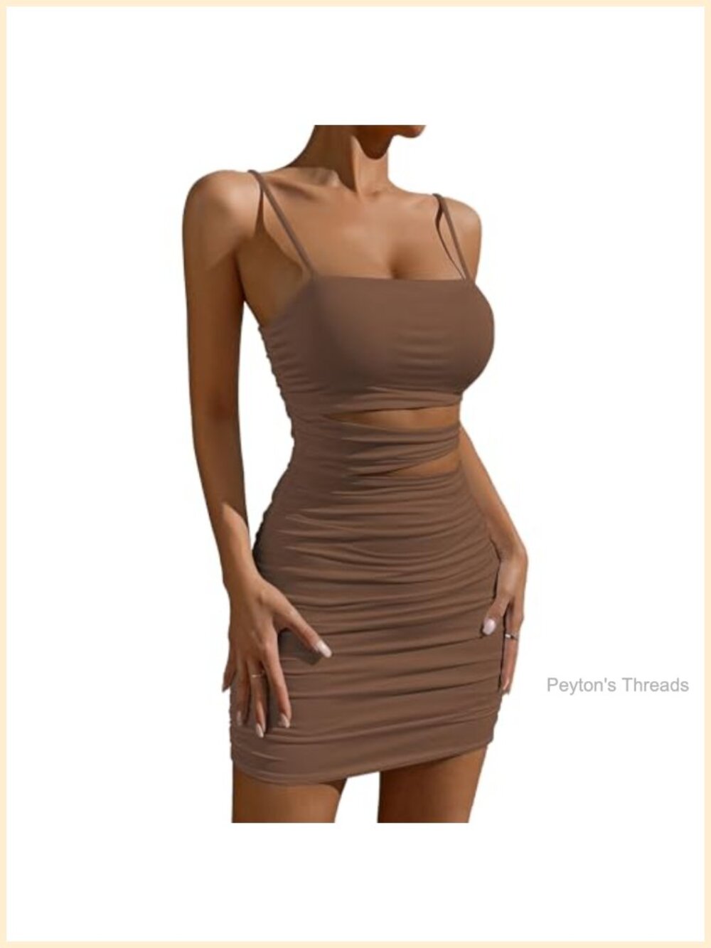 Bodycon Slip Dress Hollow Out Spaghetti Strap Mini Club Party Ruched Sexy
